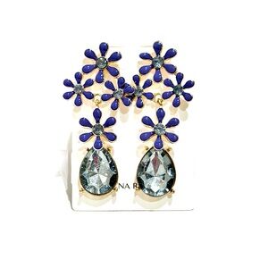BANANA REPUBLIC Blue Floral Gold-Tone Statement Earrings | NWT